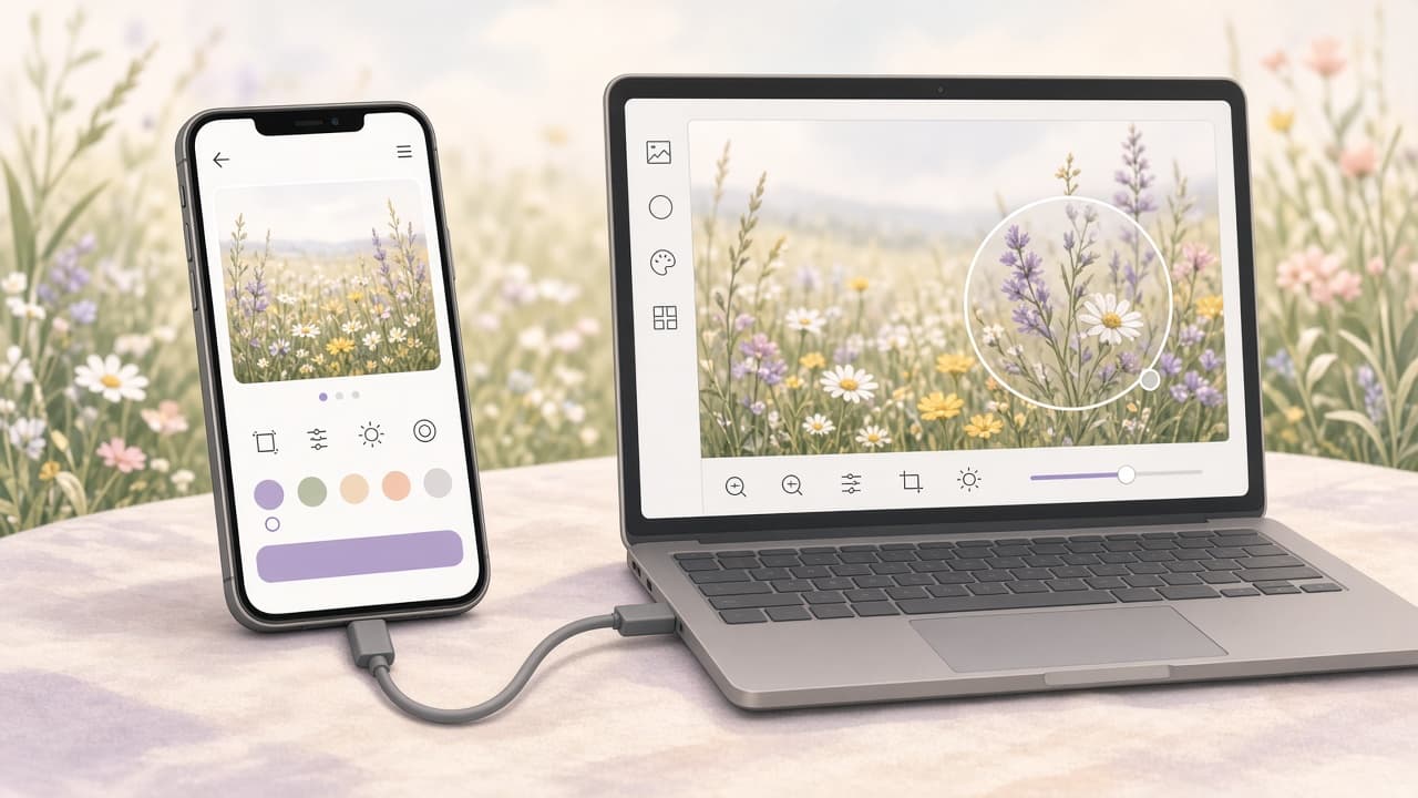Android phone mirrored over USB into a Windows studio
