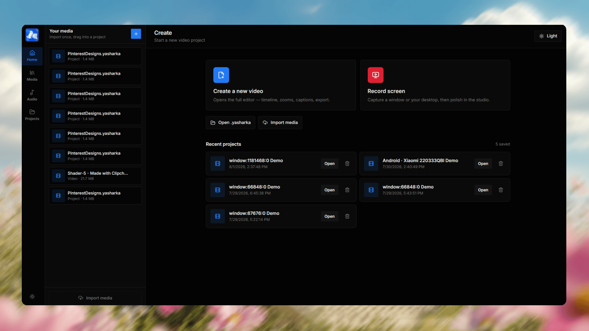 Screen Beaver Create home — new video and record screen