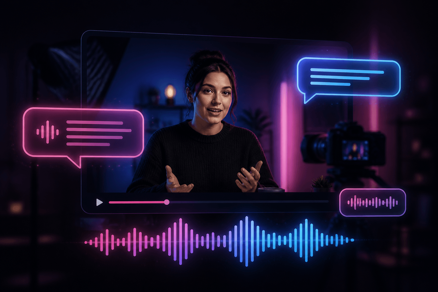 Captions and voiceover tools in a demo studio